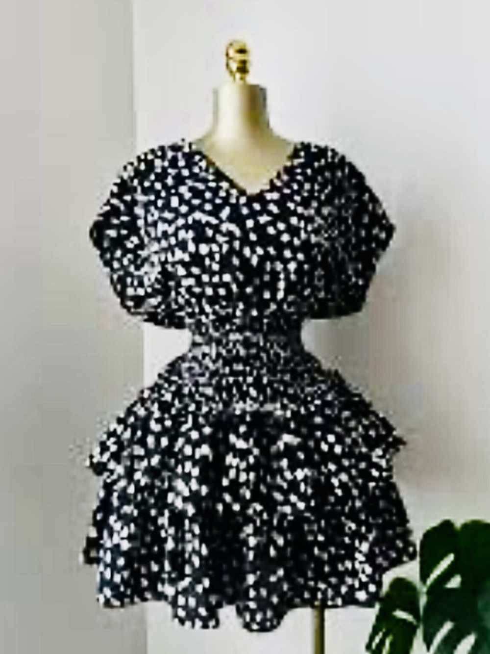 NWT She + Sky Black and White V‑Neck Short Sleeve Smocked Mini Dress